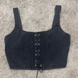 Wild Fable Black Lace-Up Denim Crop Top
